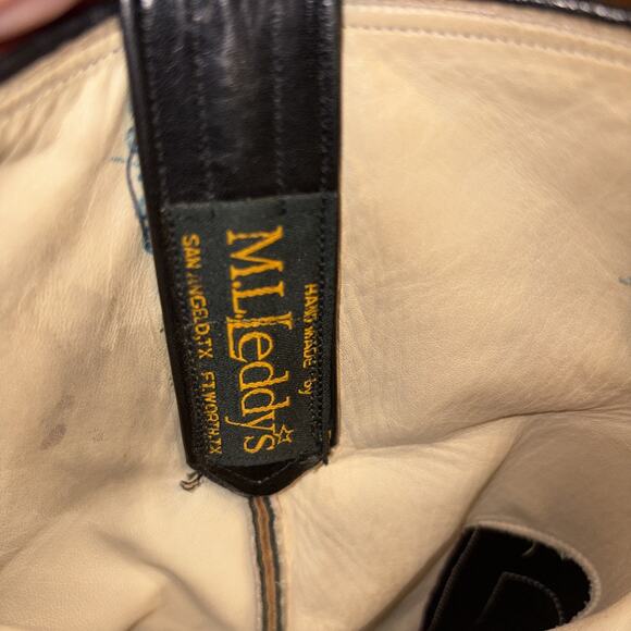 Vintage M.L. Leddy Custom Handmade Black Leather Cowboy Boots Men’s Size 9.5C main image 8